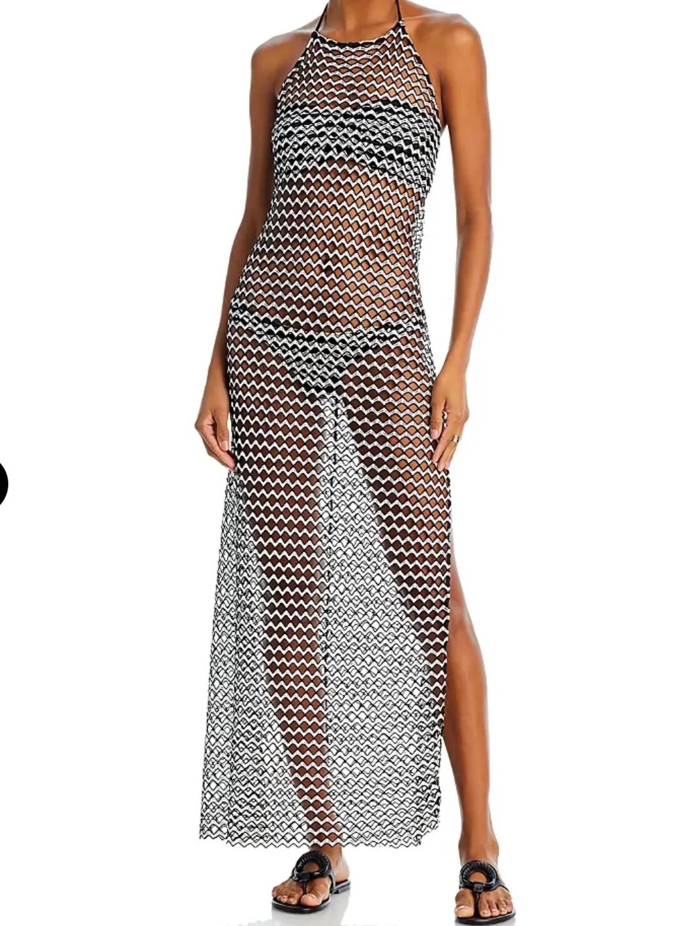 Black & White Sheer Maxi Dress -  Harley Halter Swim Cover Up Dress BY PEIXOTO
